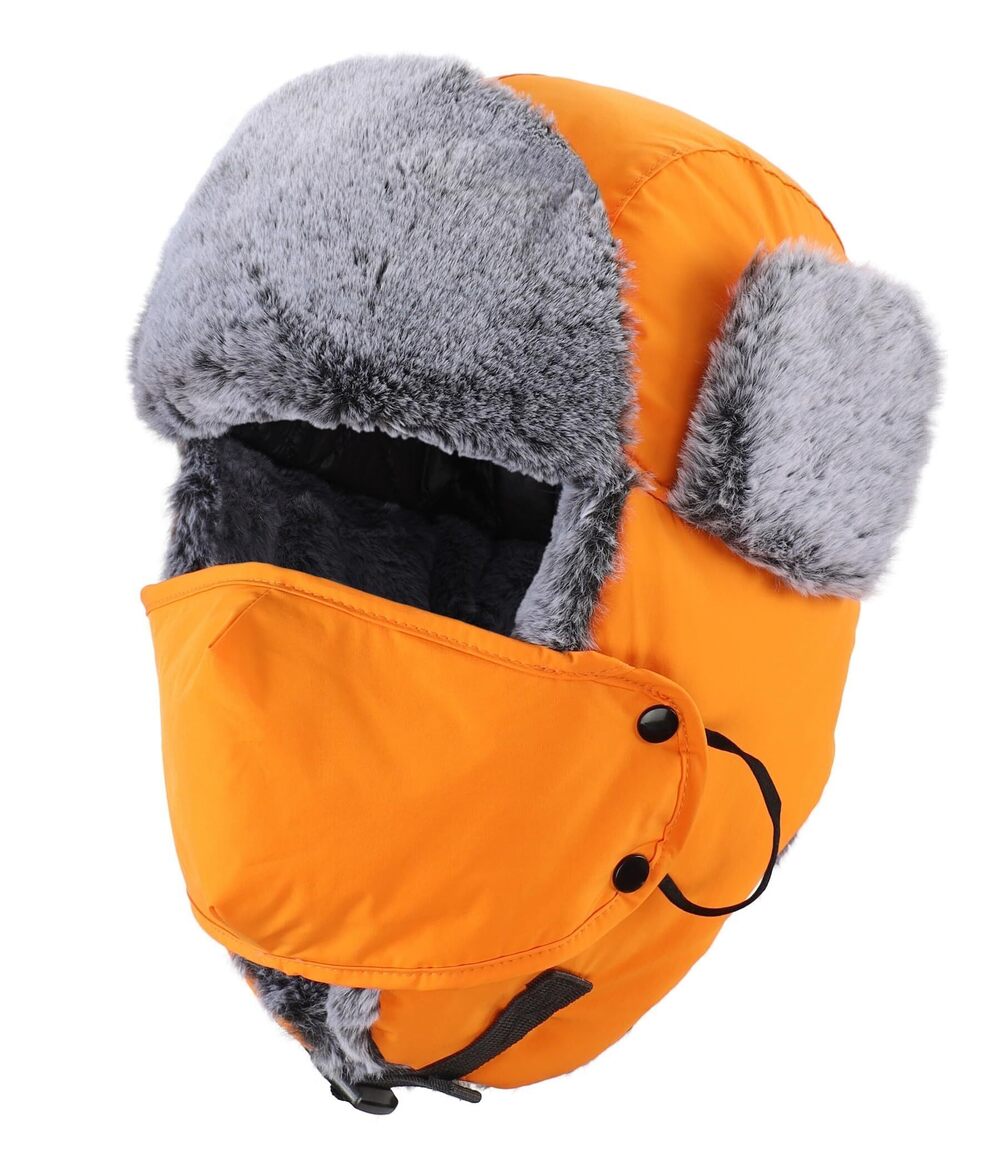 9541 Trapper Hat with Face Mask Faux Fur Trooper Trapper Hat Winter Ushanka - Picture 1 of 9